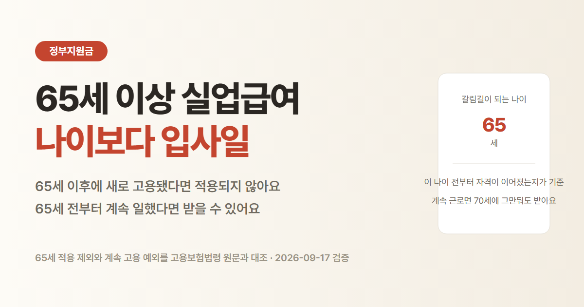 65세 이상 실업급여. 65세 이후 신규 고용은 적용 제외, 계속 근로는 대상