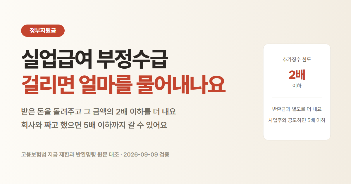실업급여 부정수급 처벌과 반환, 추가징수 기준