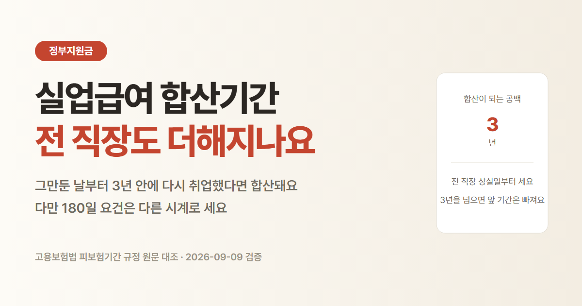실업급여 합산기간. 전 직장 상실일부터 3년 이내면 합산