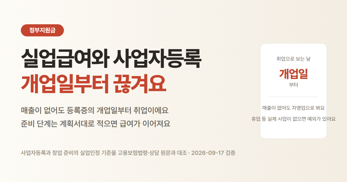 실업급여 받다가 사업자등록을 하면 개업일부터 취업. 창업 준비 단계는 계획서대로 적으면 재취업활동